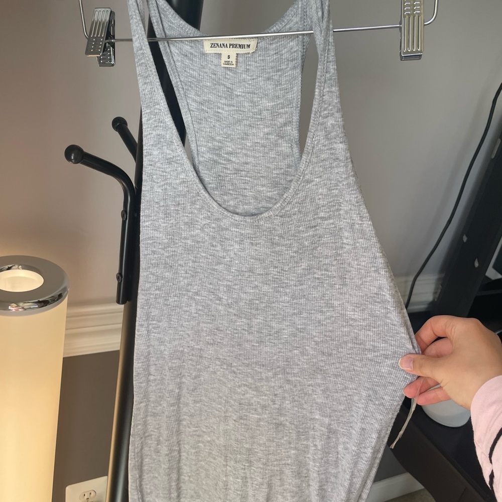 Zenana Outfitters Gray Ribbed Tank Top